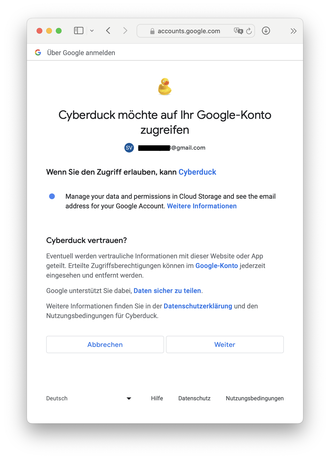 Cyberduck OAuth Permissions