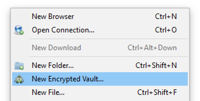New Encrypted Vault File Menu Option