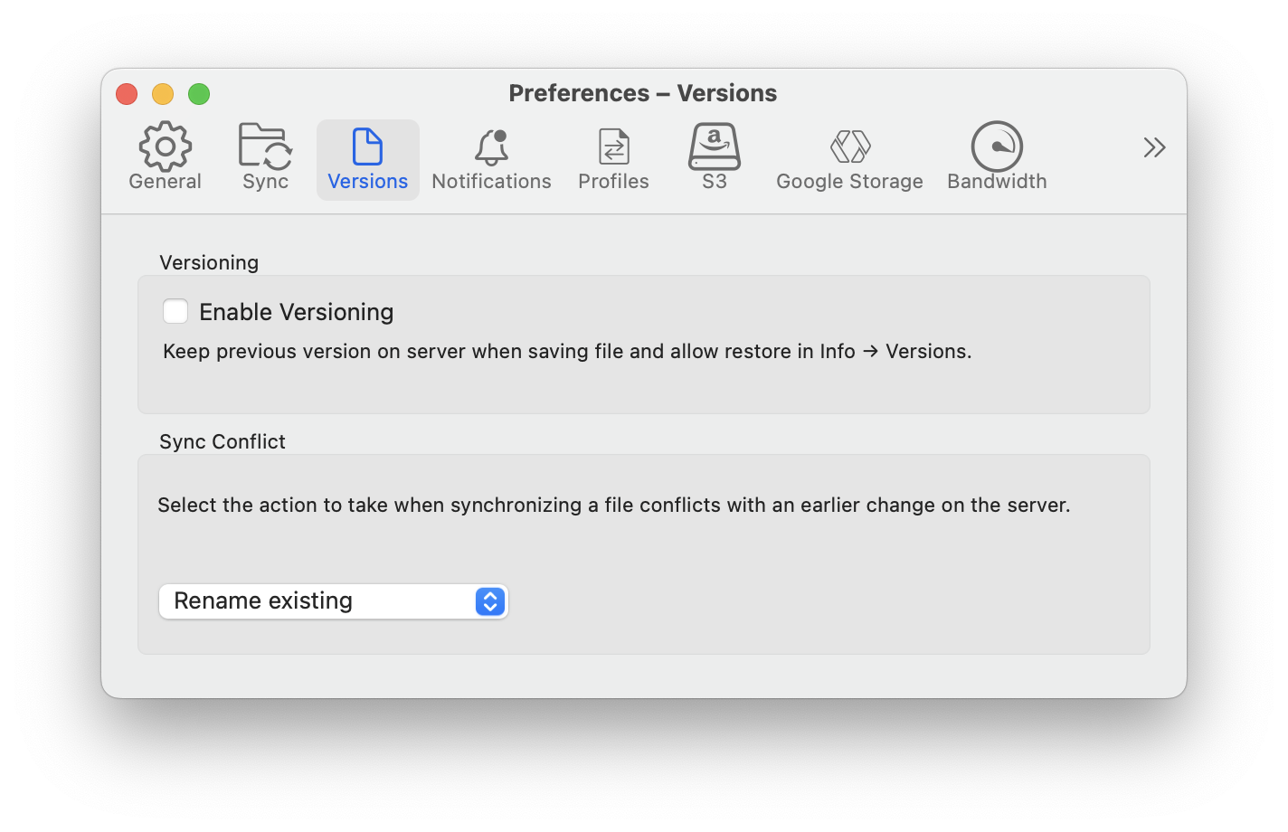 Preferences Versions (macOS)